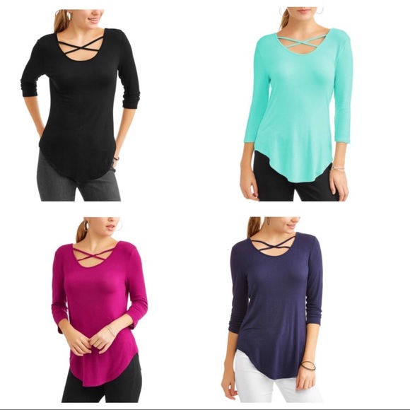 NEW•XL-2X•Magenta Cross Strap Round Hemline Top - Picture 4 of 7